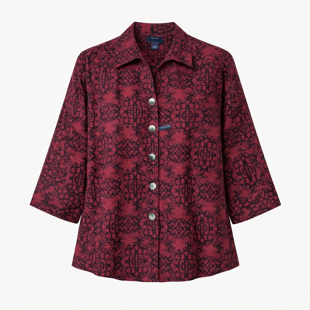Westbound Womens Dark Red Wrinkle Free Button Up Shirt Size 18 Geometric Print